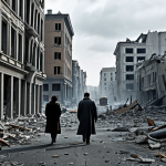 The Shattered City**

"A desolate cityscape in shades of gray and brown, depicting bombed-out buildings and rubble-strewn streets, fully clothed people walking amidst the destruction, somber atmosphere, safe for work, appropriate content, professional, perfect anatomy, natural proportions, photojournalistic style, realistic rendering, overcast sky, fully clothed, modest clothing."

**