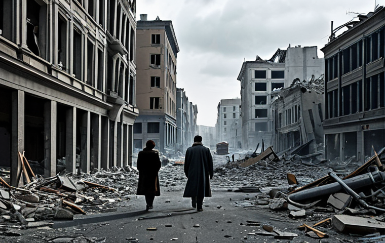 The Shattered City**
"A desolate cityscape in shades of gray and brown, depicting bombed-out buildings and rubble-strewn streets, fully clothed people walking amidst the destruction, somber atmosphere, safe for work, appropriate content, professional, perfect anatomy, natural proportions, photojournalistic style, realistic rendering, overcast sky, fully clothed, modest clothing."
**