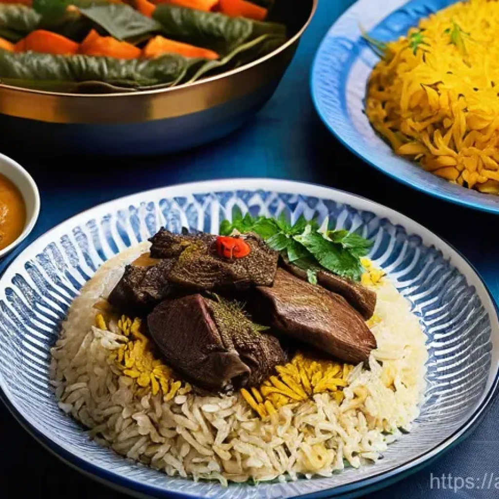 이라크와 사우디아라비아의 문화 비교 - **Prompt 1: A Culinary Journey of Mesopotamia and Najd**
    "A vibrant, richly detailed illustratio...