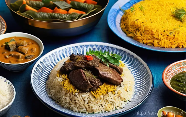 이라크와 사우디아라비아의 문화 비교 - **Prompt 1: A Culinary Journey of Mesopotamia and Najd**
    "A vibrant, richly detailed illustratio...