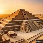 이라크 유네스코 등재 지역 - A panoramic view of the ancient city of Ur at sunset, showcasing the massive Sumerian ziggurat with ...